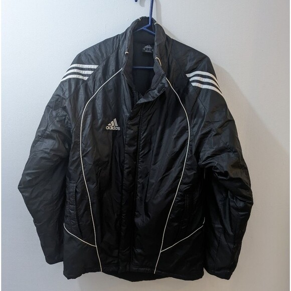 Vtg Adidas Black Oversized Insulated Fleece Collar Jacket Mens Small - Picture 1 of 16
